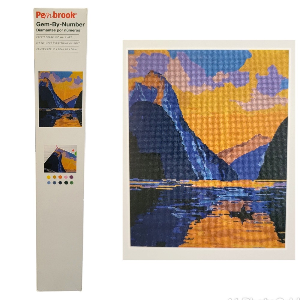 Pembrook Gem By Number Diamond Painting Kit Mountain Lake Sunset 16x20 Craft